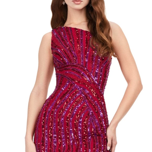 Red Sequin One-Shoulder Ashley Lauren homecoming Dress size 4 - Picture 1 of 8